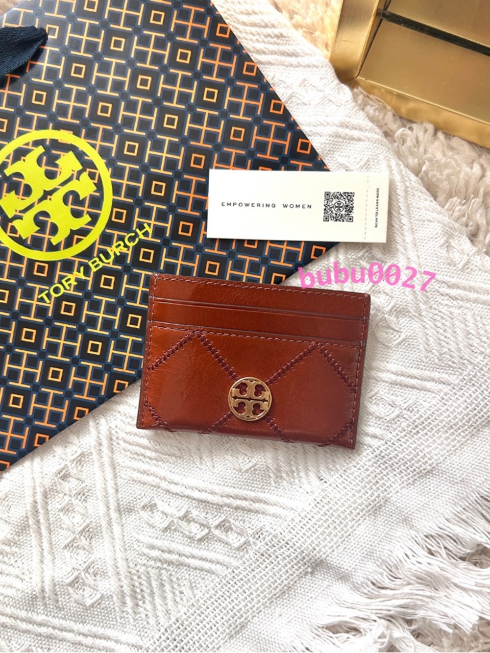 NWT❤️Tory Burch Willa Shine Slim Card Case Holder in Java Brown 169923 Gift